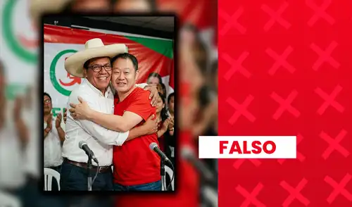 Análisis de la imagen reveló inconsistencias, como alteraciones en el logo de Juntos por el Perú y detalles sospechosos en las manos de los personajes.