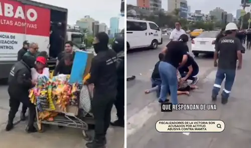 Mujer intervenida por fiscalizadores terminó en el suelo La Victoria