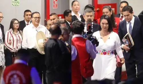 Encontrados. Keiko Fujimori y Roberto Sánchez también se vieron durante su paso por los pasillos en la sala de prensa del Centro de Convenciones de San Borja | Composición: LR | Fotos: Carlos Felix/URPI-LR Encontrados. Keiko Fujimori y Roberto Sánchez también se vieron durante su paso por los pasillos en la sala de prensa del Centro de Convenciones de San Borja