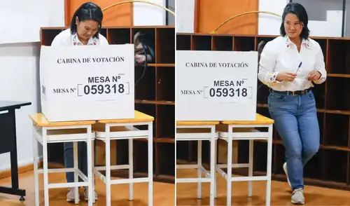 Keiko Fujimori saliendo de su cabina de votación.