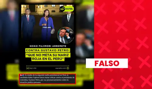 Keiko Fujimori sí cuestionó las declaraciones de Gustavo Petro sobre la política peruana, pero fue en 2023, no durante la segunda vuelta de 2026 Keiko Fujimori sí cuestionó las declaraciones de Gustavo Petro sobre Perú, pero fue en 2023, no durante la segunda vuelta de 2026