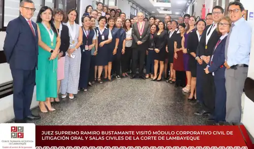 Durante su visita, el juez supremo recorrió la sede central de la institución. Fuente: difusión. corte-de-lambayeque