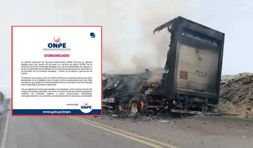 ONPE informa que camión incendiado en Canta trasladaba material trasladaba de la primera vuelta