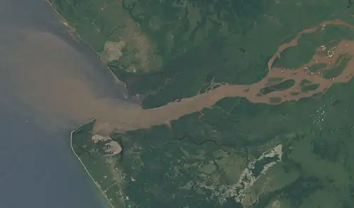 El río Congo vierte un promedio de 40.000 metros cúbicos de agua por segundo en el océano Atlántico. Crédito: NASA