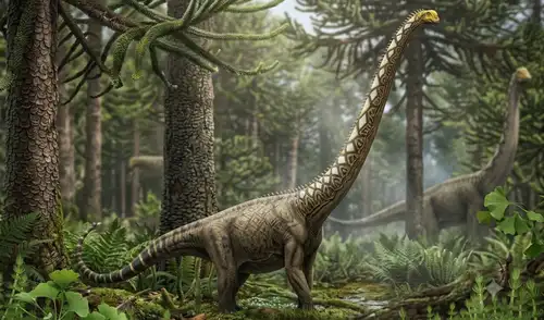 Un dinosaurio de cuello largo fue descubierto en Tailandia. Foto: Gemini IA Un dinosaurio de cuello largo fue descubierto en Tailandia. Foto: Gemini IA