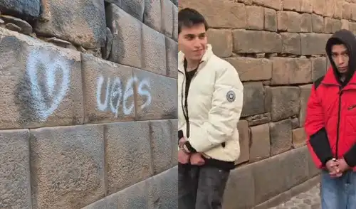 Dos hombres fueron capturados en Cusco mientras realizaban grafitis en los muros incas del Aqlla Wasi, alertados por las cámaras de seguridad municipal. La intervención ocurrió a las 2.50 a. m. del viernes. Dos hombres fueron capturados en Cusco mientras realizaban grafitis en los muros incas del Aqlla Wasi, alertados por las cámaras de seguridad municipal. La intervención ocurrió a las 2.50 a. m. del viernes.