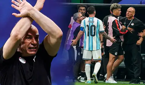 Egipto perdió 3-2 ante Argentina y fue eliminado en octavos de final del Mundial 2026. Foto: composición LR/AFP/Diario Olé DT de Egipto revela el motivo de su polémico gesto y el cruce con Lionel Messi