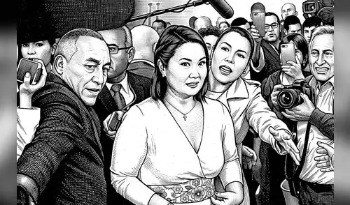 La herencia catastrófica por Rosa María Palacios Kiko Fujimori, dibujado el lápiz, mirando con cara de preocupación