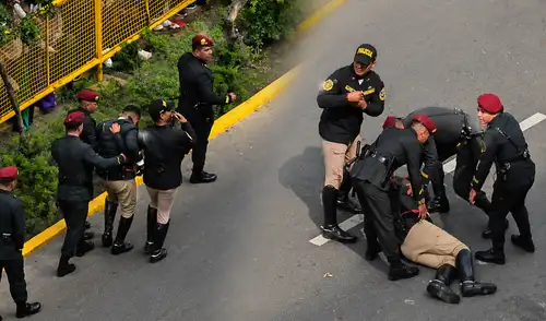 Gran Parada y Desfile Cívico-Militar 2026: jinete de la Policía Nacional del Perú sufre aparatosa caída y tuvo que ser atendido por sus compañeros