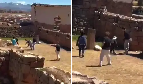 Turistas fueron captados jugando un partido de fulbito en el parque arqueológico de Chinchero Cusco