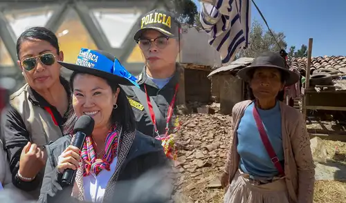 Contraste. Keiko Fujimori recorrió las zonas afectadas por el sismo. A pocos metros, una damnificada permanece junto a los escombros de su vivienda.