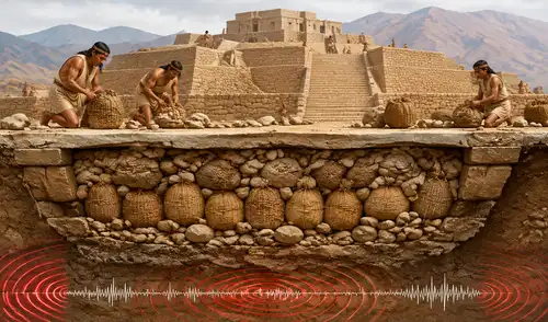 Investigadores de la PUCP revelaron que las mallas de shicras, hechas de fibra vegetal y rocas, optimizaban la estabilidad de pirámides en Caral al disipar la energía sísmica.