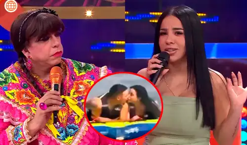 Angye Zapata, la bailarina de 'El reventonazo de la Chola', estaría con Jorge Novoa, un sujeto vinculado a la delincuencia, tras el asesinato de su expareja. Foto: captura/América TV Magaly Medina expone al nuevo amor de Angye Zapata: sujeto fue sindicado de integrar banda criminal dedicada a la extorsión