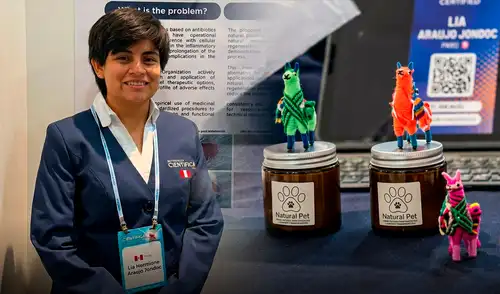 La joven veterinaria peruana Lía Araujo Jondec crea un innovador emplasto botánico para tratar lesiones cutáneas en mascotas, combinando llantén, sábila, árnica y chupasangre.