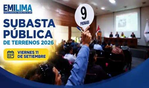 Los interesados en participar tienen hasta el 10 de septiembre de 2026 para inscribirse. Las bases costarán S/50, disponibles en forma presencial y virtual a través de EMILIMA. Municipalidad de Lima subasta 31 terrenos de hasta 30.000 m² en más de 10 distritos: conoce las ubicaciones, precios y cómo participar