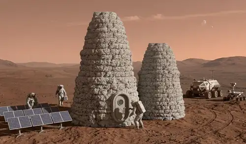 Un material innovador podría servir para construir casas en Marte. Foto: Gemini IA Un material innovador podría servir para construir casas en Marte. Foto: Gemini IA