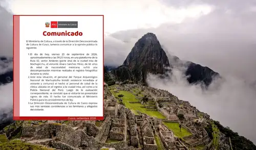 Un turista mexicano de 66 años, Álvaro Sánchez Pérez, falleció en Machu Picchu tras sufrir una descompensación durante su visita el 25 de septiembre de 2026. Machu Picchu: turista mexicano de 66 años falleció tras sufrir descompensación en el sector Andenes