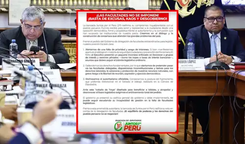 JP acusa al Ejecutivo de usar facultades como "caballo de Troya" y exige archivar el pedido: "Basta de desgobierno"