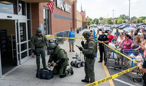 Agentes policiales recibieron un reporte de amenaza de bomba dentro del Walmart. bomba dentro del Walmart.