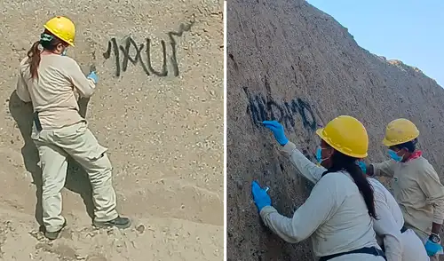 El Ministerio de Cultura retiró las pintas realizadas con aerosol. El Ministerio de Cultura retiró las pintas realizadas con aerosol.