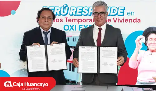 Caja Huancayo y el Ministerio de Vivienda suscribieron un convenio para implementar módulos temporales de vivienda. Foto: difusión. caja-huancayo