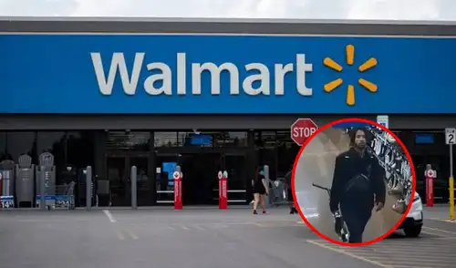 Hombre se roba un rifle del Walmart y policía lo busca intensamente. Walmart en EE.UU.