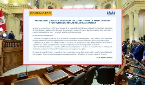 Transparencia pide reglas claras entre Senado y Diputados tras la aprobación de las facultades al Ejecutivo Transparencia pide reglas claras entre Senado y Diputados tras la aprobación de las facultades al Ejecutivo