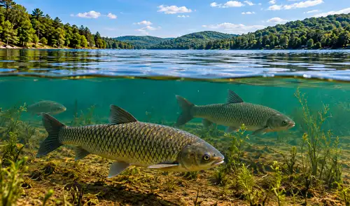 El lago artificial Candlewood en Connecticut, construido en 1928 para generar electricidad, enfrenta una grave pérdida de vegetación acuática debido a la introducción de carpas herbívoras.