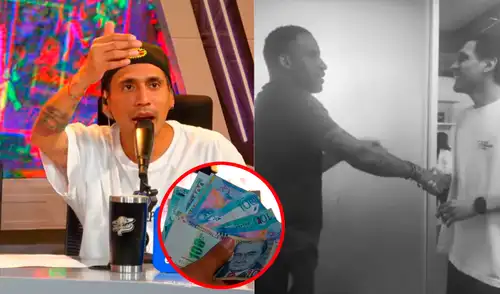 Jefferson Farfán cumplió con pagar una apuesta de S/1000 a Gerardo Pe tras la derrota de Alianza Lima. Foto: capturas/Youtube Gerardo Pe se emociona al ganar jugosa apuesta a Jefferson Farfán tras victoria de Sporting Cristal sobre Alianza Lima: “¡Qué rica plata gratis!”