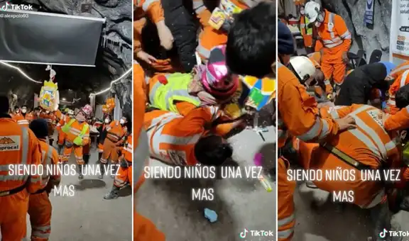 Obreros rompen la piñata y se ‘pelean’ en el suelo para recoger los dulces dentro de una mina
