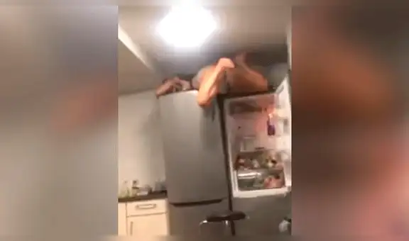 YouTube: Mujer ebria intentó subirse a un refrigerador pero todo le sale mal [VIDEO]