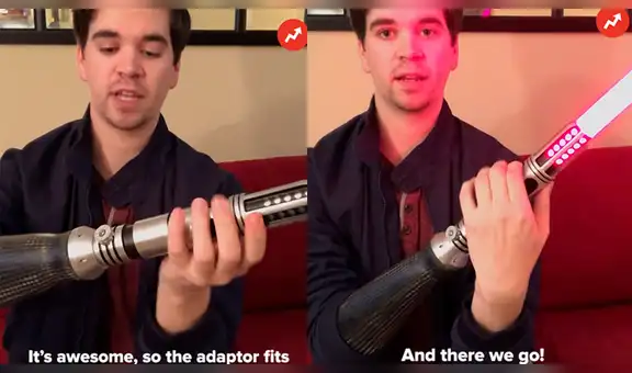 Seguidor de Star Wars elabora prótesis con forma de sable de luz y fanáticos quedan sorprendidos con su habilidad [VIDEO]