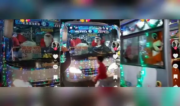 Bus de transporte urbano en Arequipa es captado en modo navideño y con el chofer vestido de Papá Noel