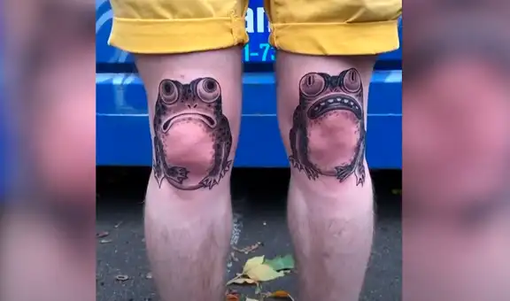 Asiste a estudio para hacerse unos tatuajes de dos ranas en las rodillas y resultado sorprende [VIDEO]
