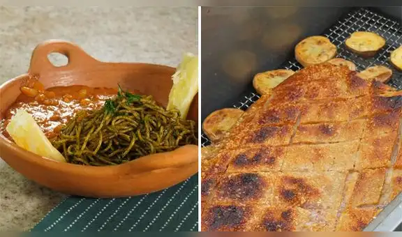 Sopa seca y carapulcra chinchana con chancho a la caja china