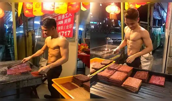 Vendedor de comida causa furor en redes sociales al mostrar sus abdominales [VIDEO]