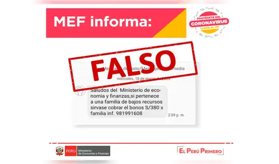 MEF alerta que circulan mensajes falsos sobre el pago de bono de S/ 380