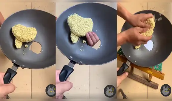 ¿Es posible reparar una sartén rota con fideos de sopa instantánea? [VIDEO]