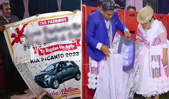 Recién casados reciben de regalo un auto en Juliaca, pero no se ven alegres
