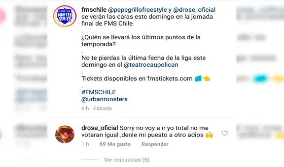 FMS Chile: Drose escribió polémico comentario sobre su batalla con Pepe Grillo 