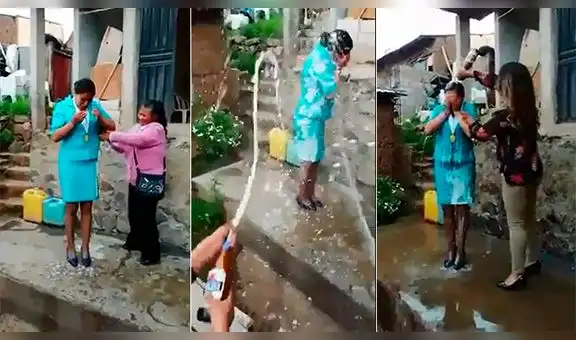 Enfermera recién licenciada termina bañada en cerveza por tradicional “challa” en Puno [VIDEO]