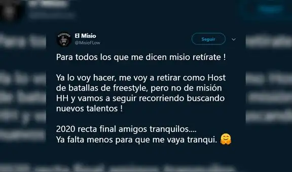 Misionero confirmó su retiro para este 2020 