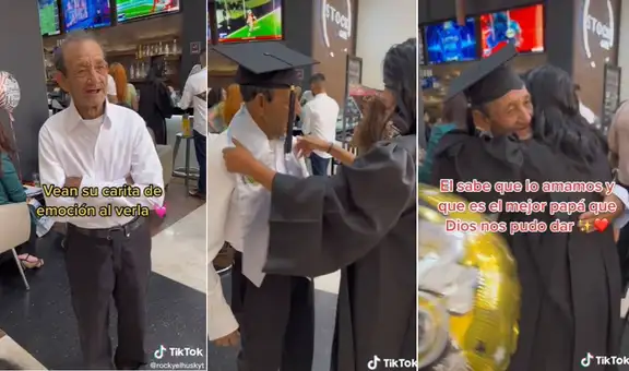Joven sorprende a su padre con tierno gesto en su graduación y él no puede contener el llanto