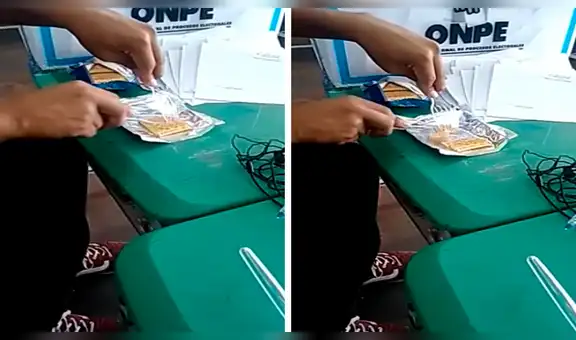 Vía Facebook: risas por miembro de mesa que se grabó usando cubiertos para comer 'almuerzo' de la ONPE [VIDEO]
