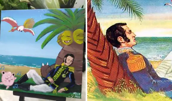 Artista recrea ‘El sueño de don José de San Martín’ y usa algunos pokémones por celebración de Fiestas Patrias