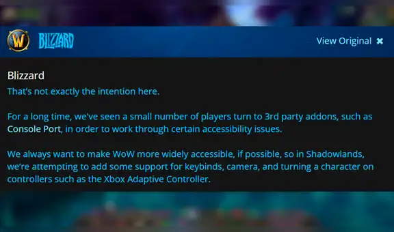 World of Warcraft Shadowlands se podrá jugar con mandos de PS4 y Xbox One