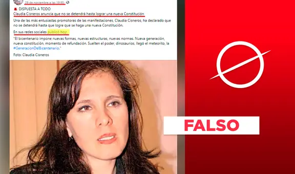 Es falso que Claudia Cisneros haya dicho que “no se detendrá” hasta que se haga una nueva constitución