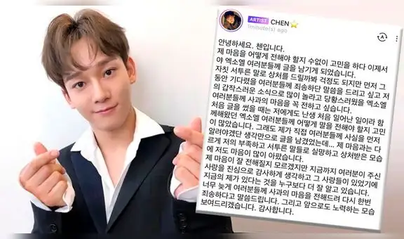 Chen pide perdón por embarazo de su novia en una carta a fans