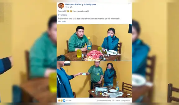 Vía Facebook: pareja peruana consume mega salchipapa de 3 kilos y este fue el resultado [VIDEO]