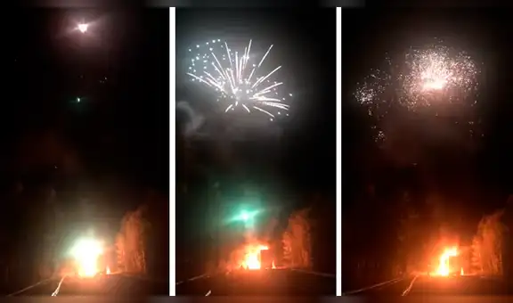 Camión repleto de fuegos artificiales se incendia y crea un sorprendente espectáculo [VIDEO]